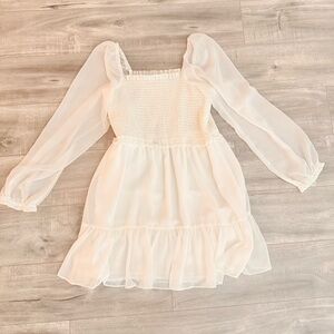 White Long Puff Sleeve Mini Dress